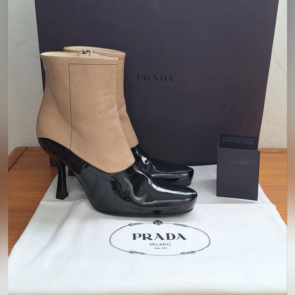 Vintage Prada Calfskin Leather Boots Two Tone Victorian Edwardian NEW Womens 6 - Picture 1 of 16